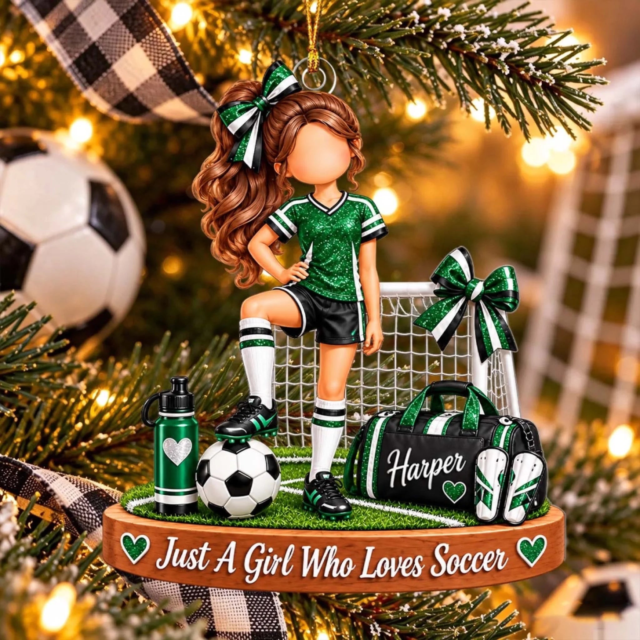 personalized-soccer-girl-ornament-green-christmas-tree