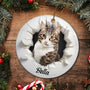 CustomPhoto3DEffectSnowFunnyDogCatPet PersonalizedCircleCeramicOrnament MK4
