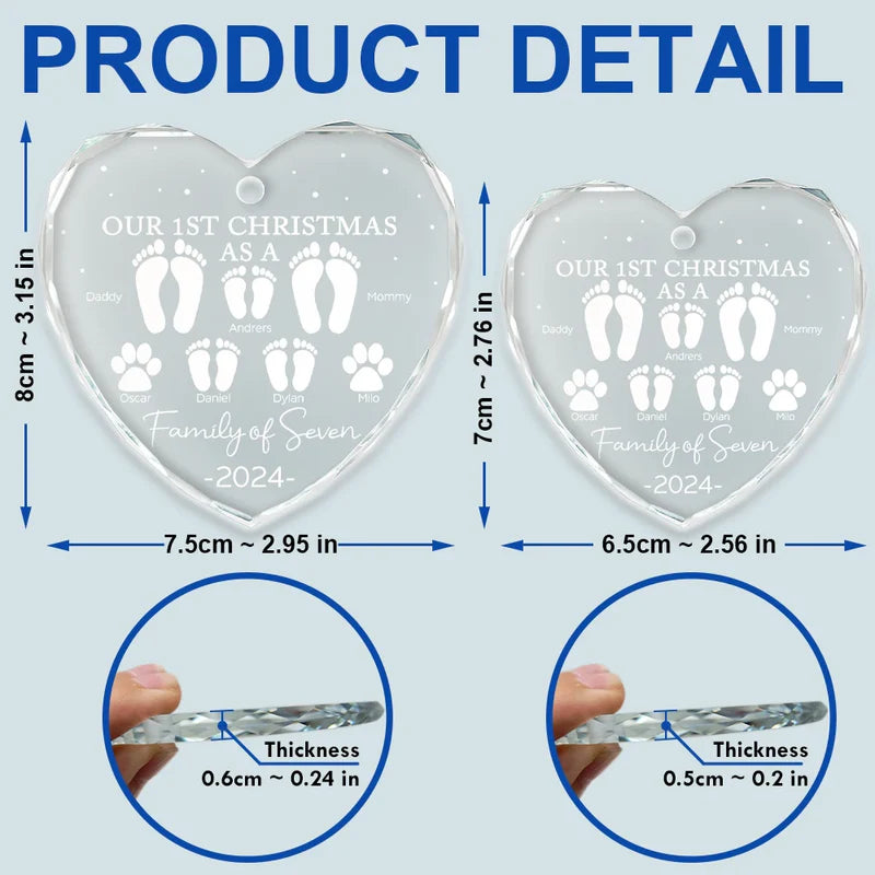 FirstChristmasAsAFamilyOfFourFootprints PersonalizedHeartShapedGlassOrnament BD1297 NAH3898 Mk4